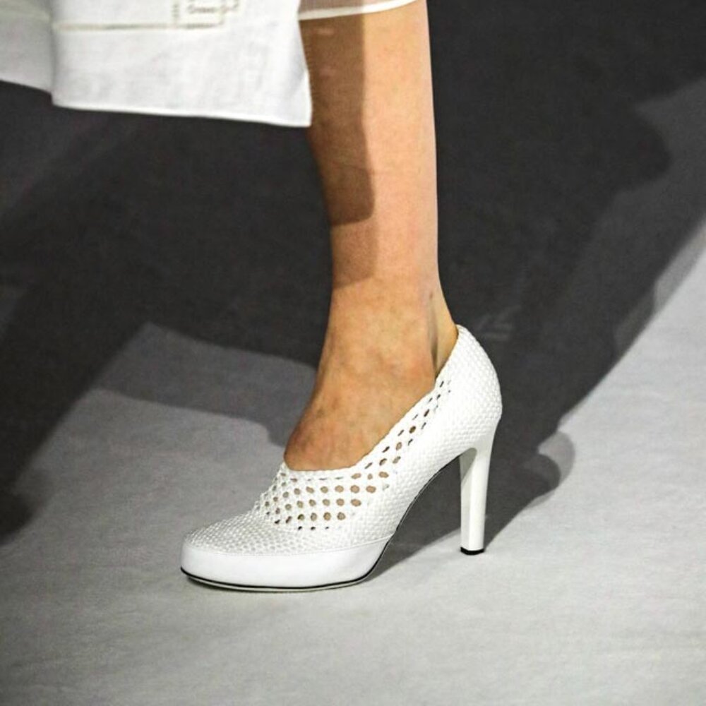 Fendi  Woven White Textured Fabric Reflections High Heels Pumps